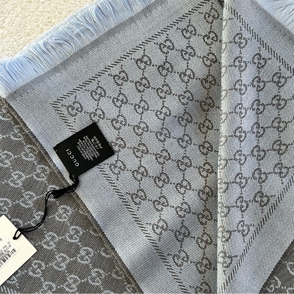 NWT Authentic Gucci GG Tricot Wool Bicolor Scarf Multi Charcoal Gray Unisex - Picture 8 of 11